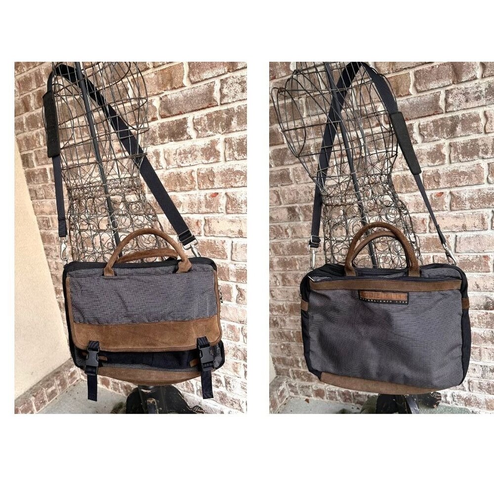 Vintage Eddie Bauer  Messenger Bag Brown Plaid Leather Laptop Shoulder Travel